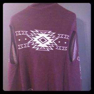 Burgundy and white poncho. Size MEDIUM